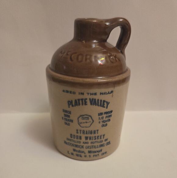 Platte Valley Other - Platte Valley Straight Corn Whiskey 1/2 Pint Beige Stoneware Jug Liquor Bottle
